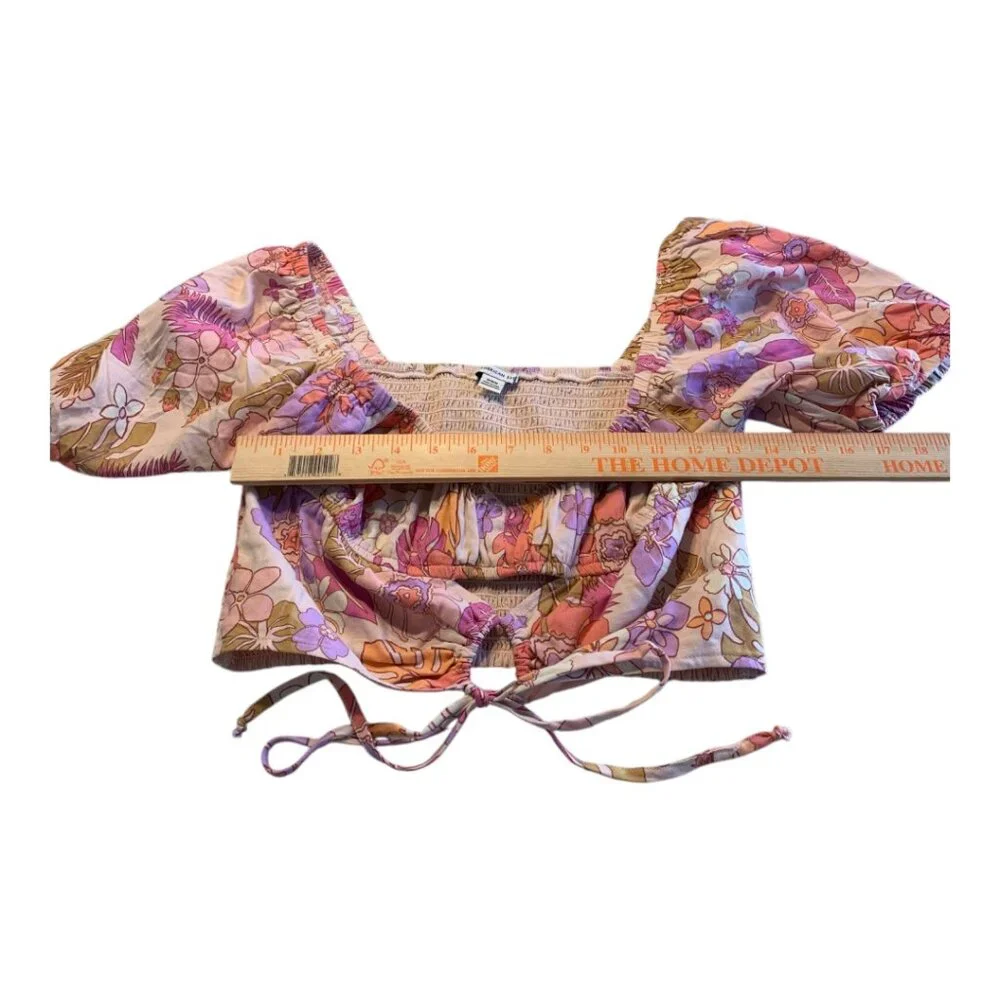 American Eagle Smocked Crop Top Pink Floral Size Medium - Picture 5 of 7